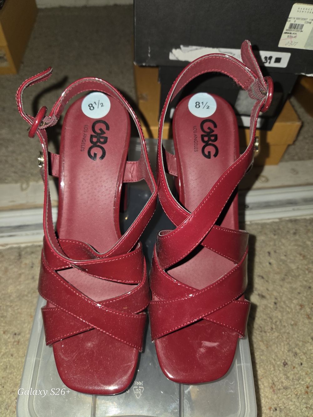 GBG Los Angeles Red Crisscross Ankle-Strap Heels
